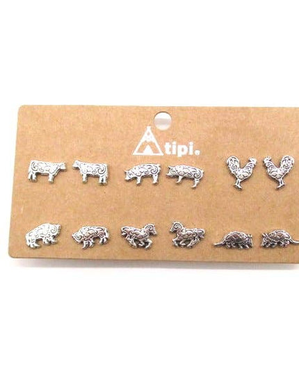 Western Etched Animal 6 Pair Earring Set