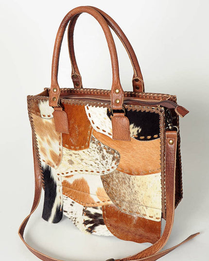 LC-ADBG615C Western Tote Bag with Diamond Patchwork Hair-On Hide and Leather Straps American Darling