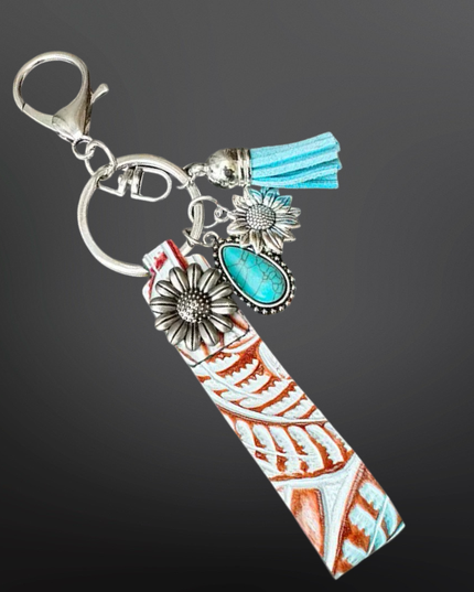 Faux Embossed Leather Western Keychain with Charms
