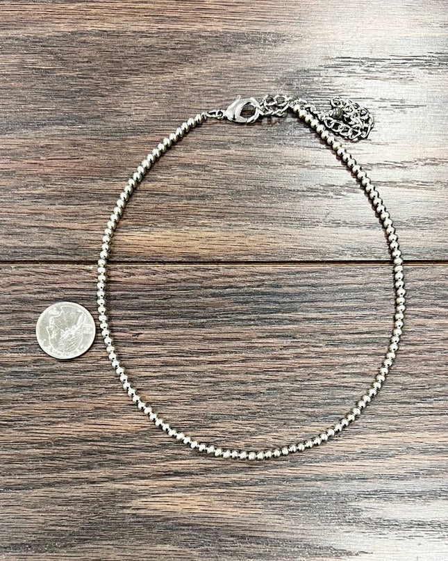 738678, 15" Handmade 4mm Silver Tone Bead Necklace