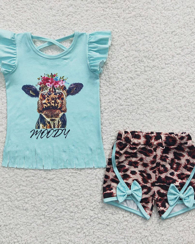 Baby Girls Cow Leopard bow Summer Shorts Sets