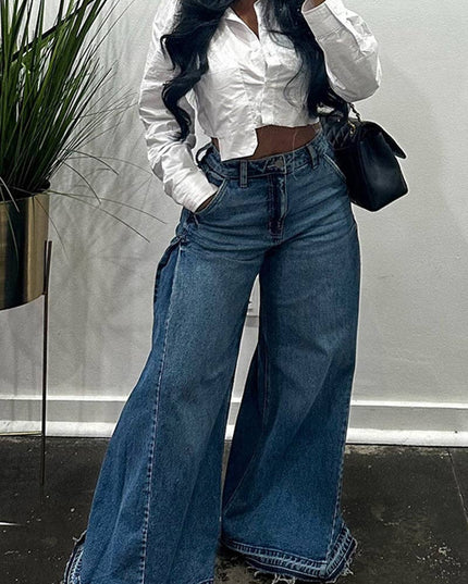 Wide-Leg High-Waist Casual Pants