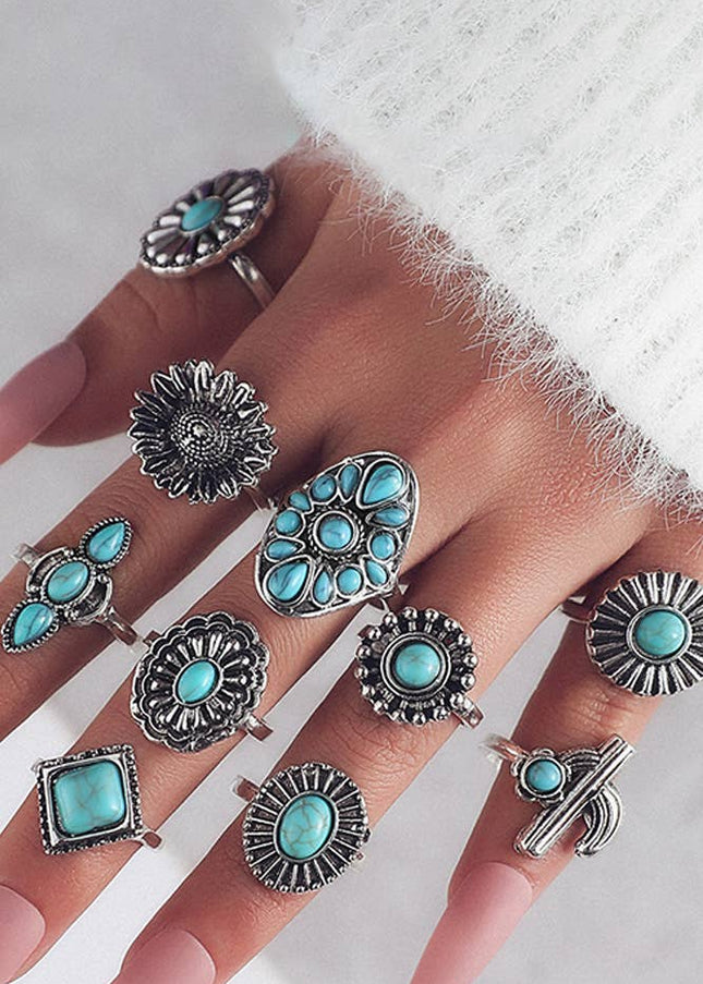 Turquoise Alloy Rings Set ZK236