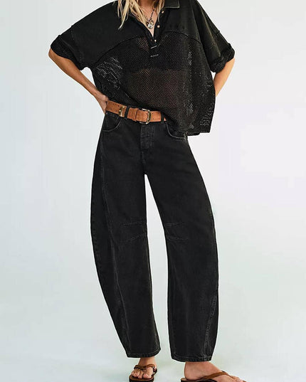 Ladies Mid Rise Wide Leg Barrel Jeans SKP522