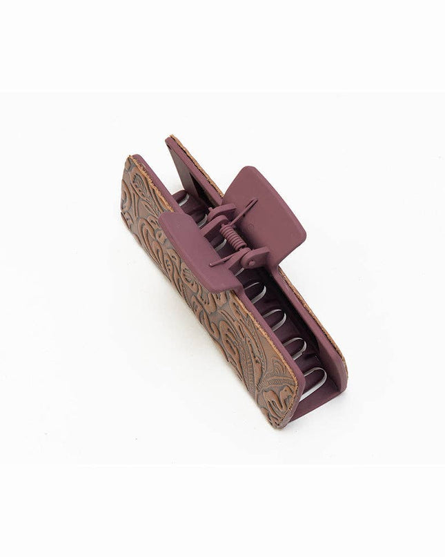 Rust Road Brown Embossed Leather Hair Clip