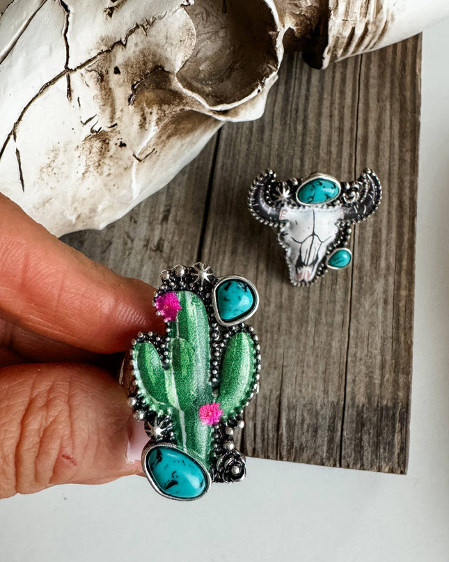Western Pendant Adjustable Ring - Cactus | Steer 
