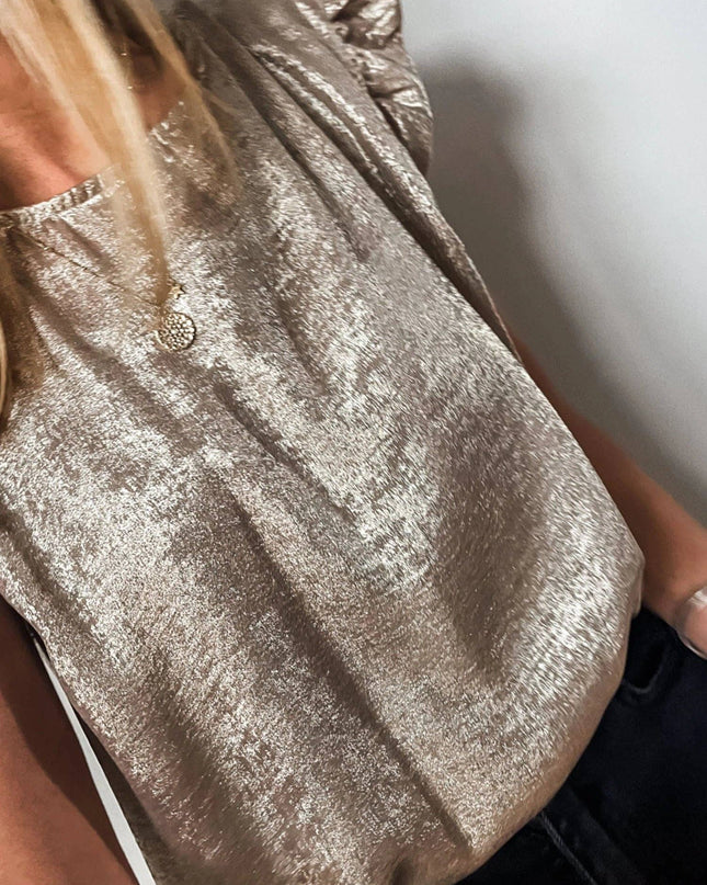Silver Metallic Ruffle Shoulder Sleeveless Party Top