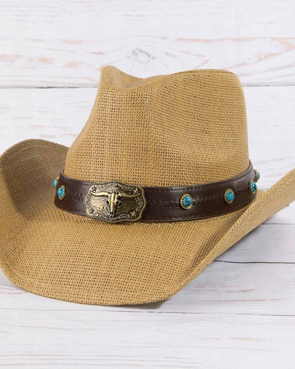 Western Longhorn Strap Turquoise Accent Cowboy Hat