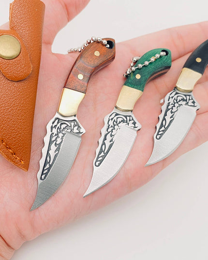 Wooden Handle Portable Mini Stainless Steel Embossed Knife