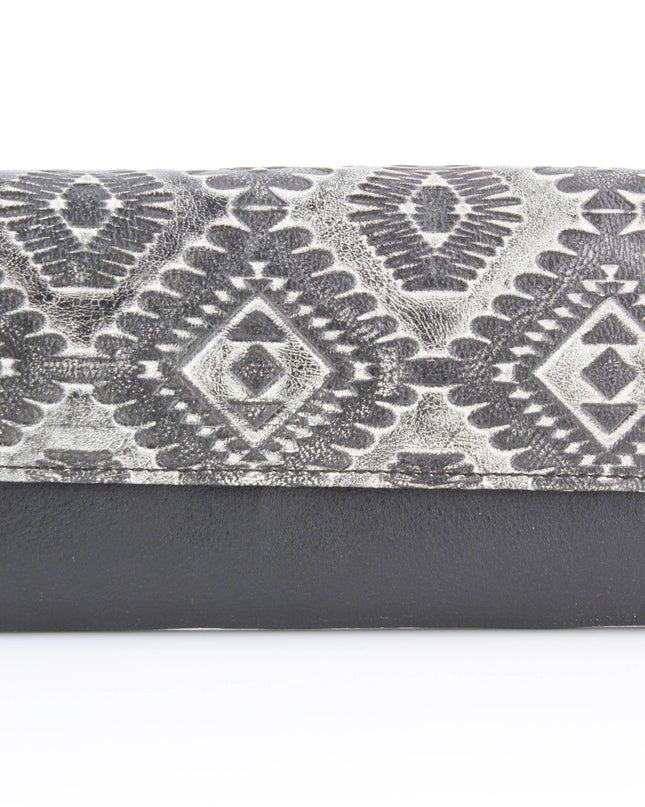 Women’s Grey Aztec Leather Clutch Wallet ABLW 18-2503