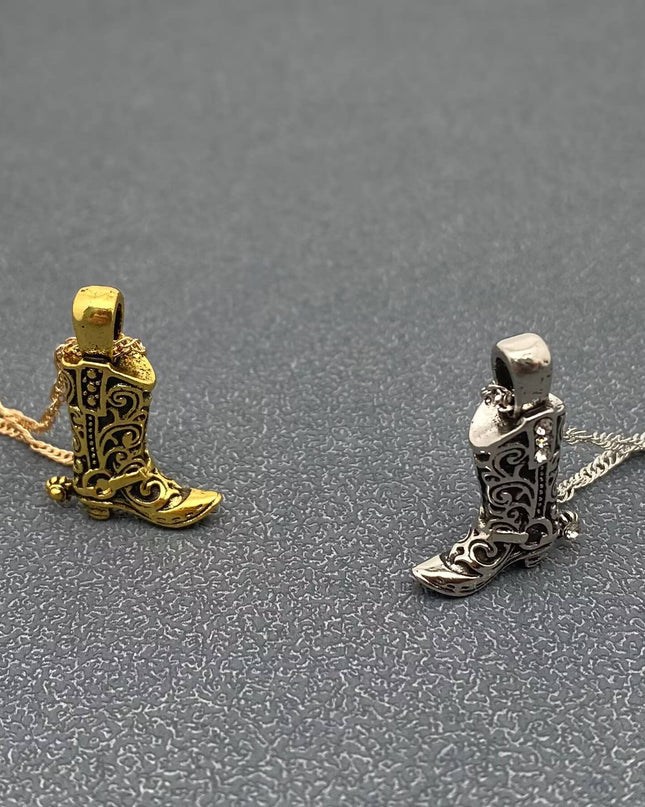 Vintage Western Cowboy & Cowgirl Boots Pendant Necklace - WJ