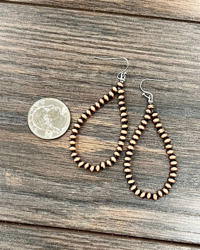 725924-1, 2"  Handmade Copper Navajo Bead Earrings