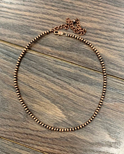 734100, Handmade 16" 4mm Copper Navajo Bead Necklace