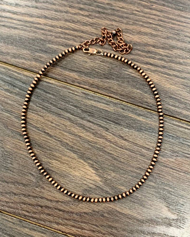 734100, Handmade 16" 4mm Copper Navajo Bead Necklace