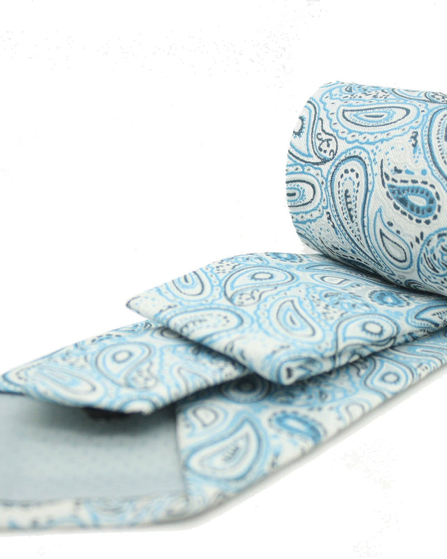 Mens Dads Classic Turquoise Paisley Pattern Business Casual Necktie & Hanky Set GF-5