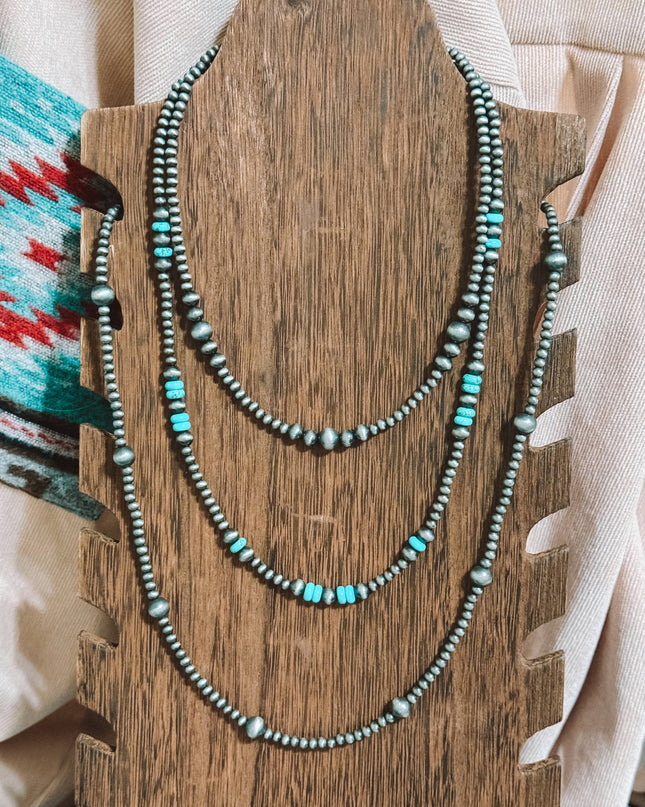 Western Faux Silver Navajo Pearl 4mm 8mm Necklace