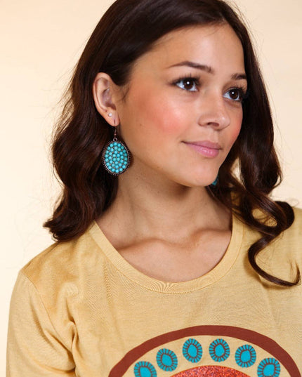 Bumpily Bamboozled Bronze Earrings With A Turquoise Pendant