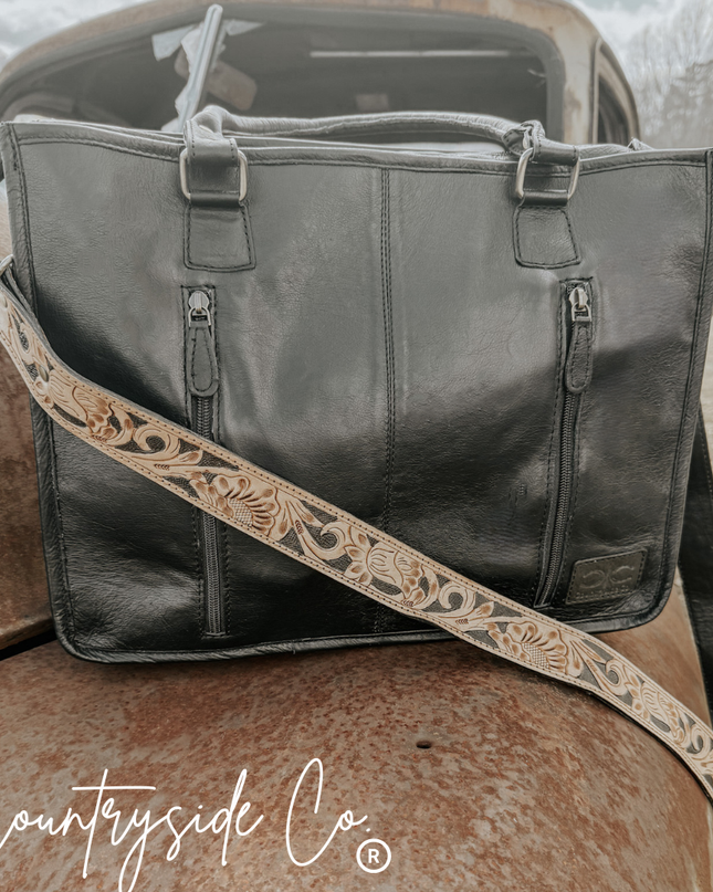 Panhandle Tooled Leather Cowhide Tote, Computer Bag, Purse