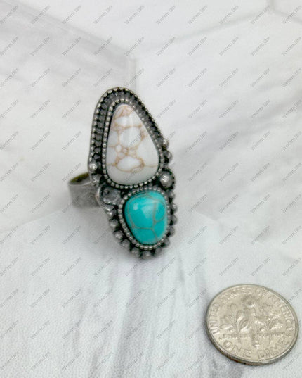 RZ231205-121           Silver metal with black and orange turquoise stone adjustable Ring