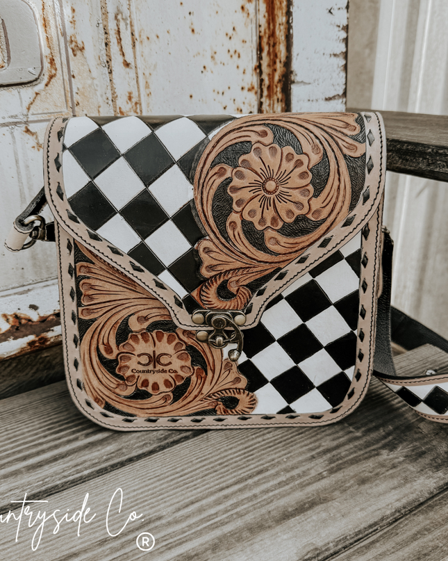 Melrose Tooled Leather Checkered Handbag
