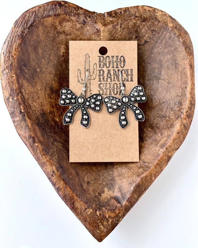 Western Style Coquette Bow Ribbon Dangle Earrings