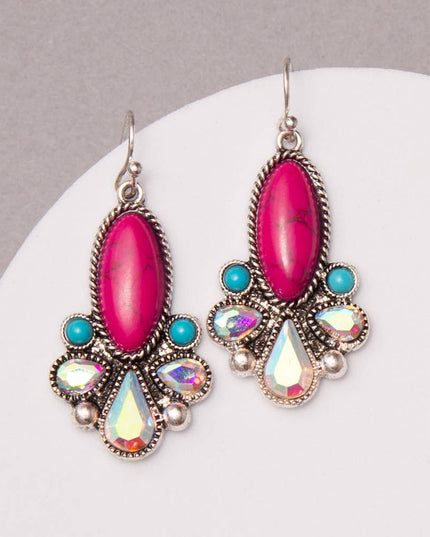 Western Floral Colored Oval Turquoise Blossom Earrings