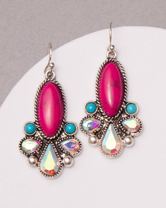 Western Floral Colored Oval Turquoise Blossom Earrings