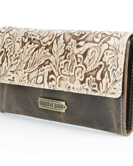 Women’s Brown Leather Leaf Clutch Wallet ABLW 18-2515