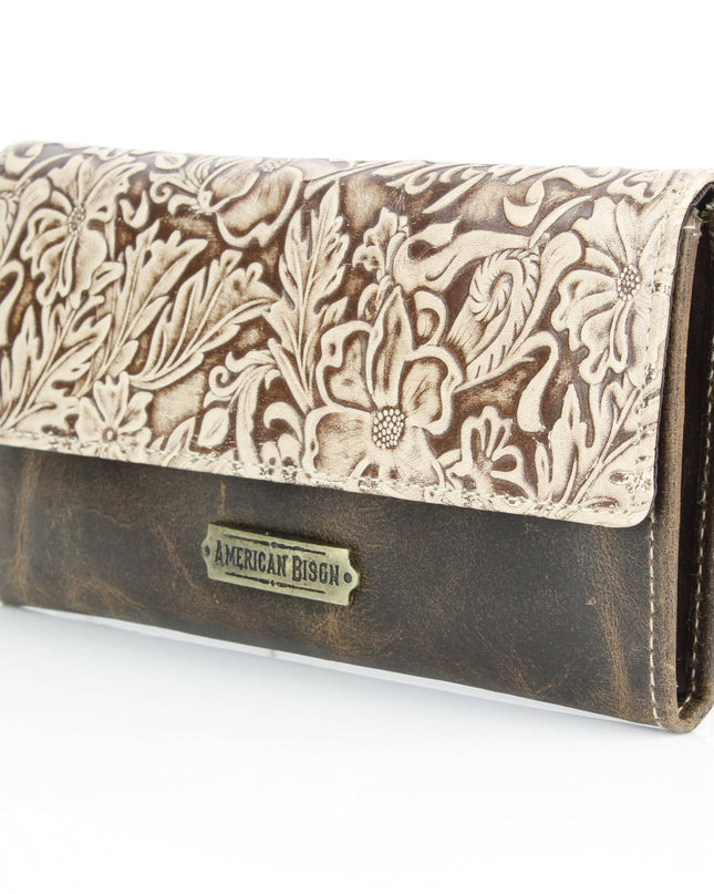 Women’s Brown Leather Leaf Clutch Wallet ABLW 18-2515