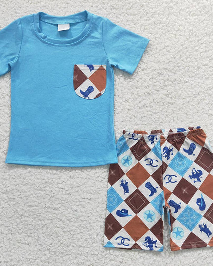 Sibling Brothers Baby Boys Cowboy Western Summer Shorts Sets
