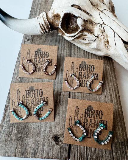 Western Horseshoe Stud Rhinestone Earrings