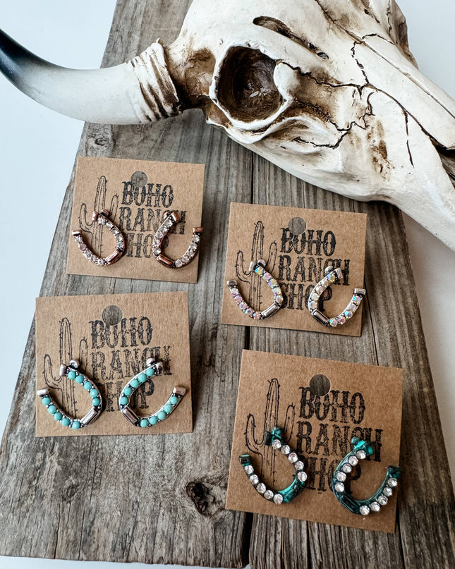 Western Horseshoe Stud Rhinestone Earrings