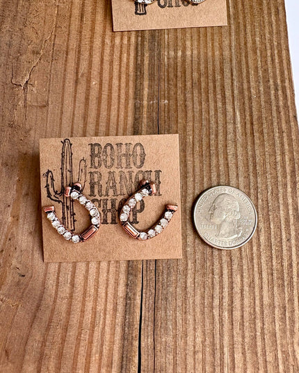 Western Horseshoe Stud Rhinestone Earrings