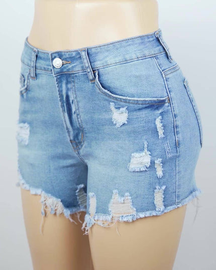 Stretch ripped denim shorts