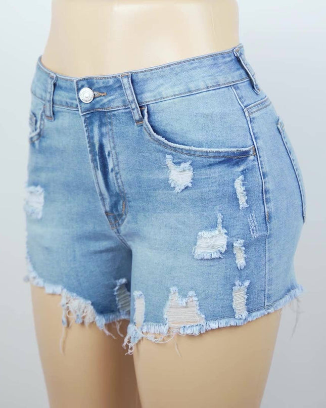 Stretch ripped denim shorts