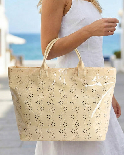 Flower/ Checkered/ Pattern PVC Glossy Waterproof Tote Bag