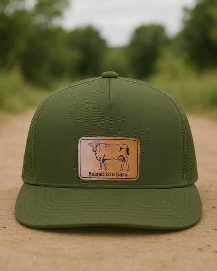 Raised in a barn Cow Country Western Farm Kids Trucker Hat