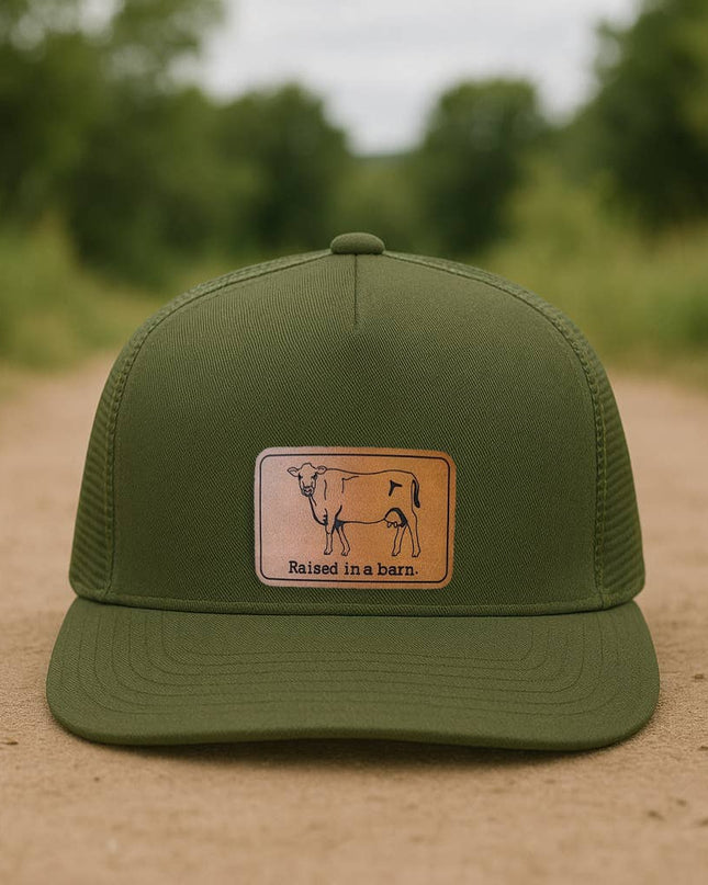 Raised in a barn Cow Country Western Farm Kids Trucker Hat