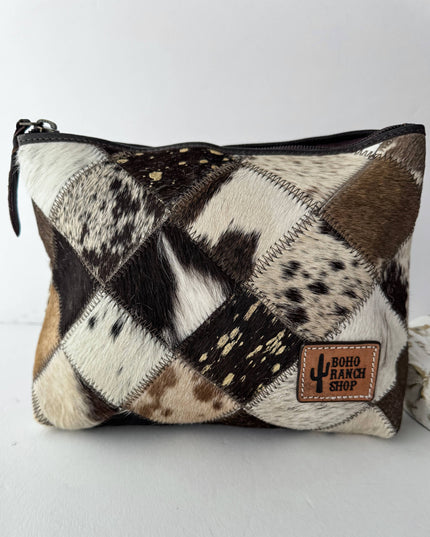 Checkered Western Cowhide Makeup Bag Travel