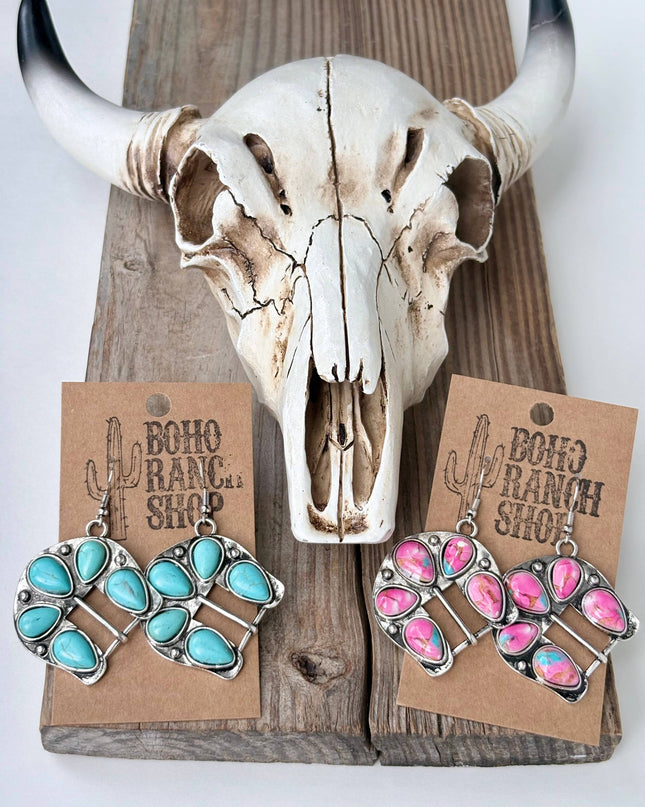 Western Style Horseshoe Turquoise Stone Dangle Earrings