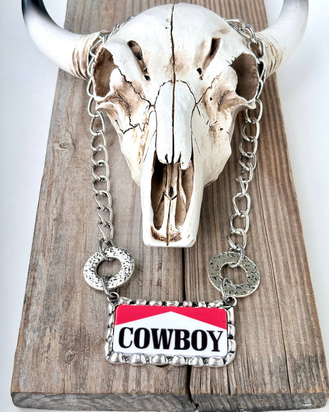 Western Style "COWBOY" Bar Pendant Chunky Necklace