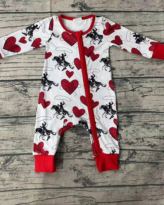 Baby Kids Rodeo Western Zip Valentines Hearts Rompers