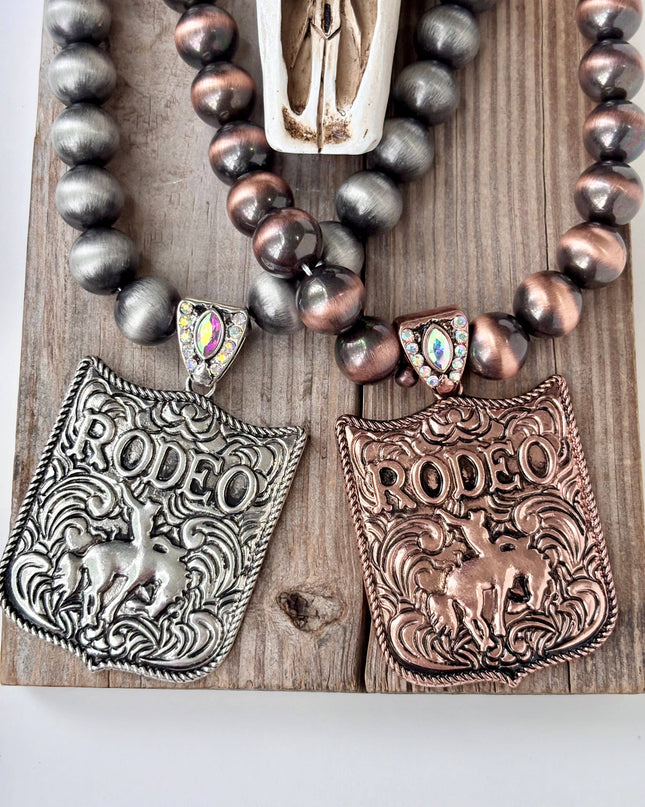 Western Style Navajo Pearl Bead "RODEO" Pendant Necklace