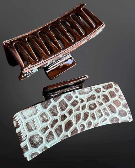 Embossed Leather Turquoise Claw Clip Crocodile Pattern