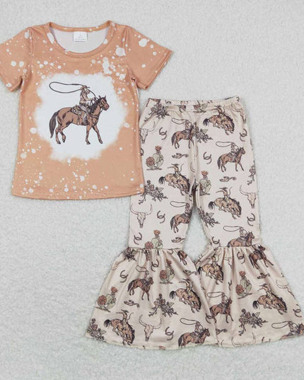 Baby Girls Rodeo Western Shirts Top Horse Bell Pants Clothes