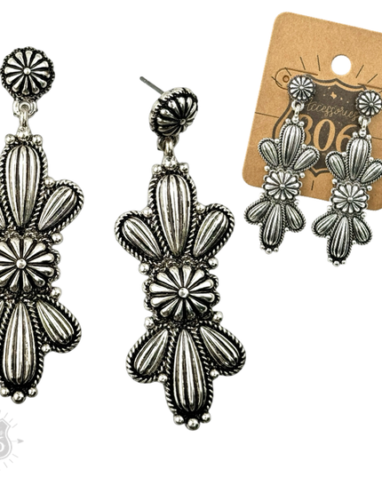 Western silver butterfly concho earring
