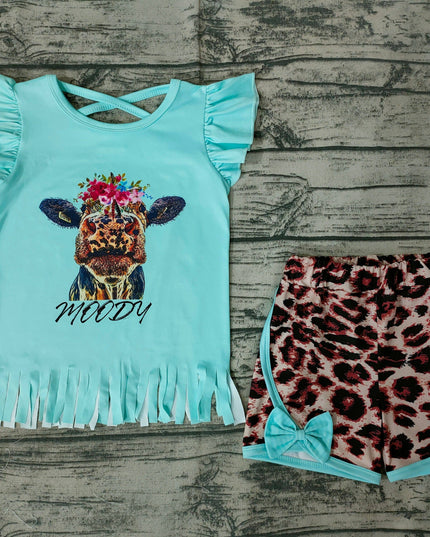 Baby Girls Cow Leopard bow Summer Shorts Sets