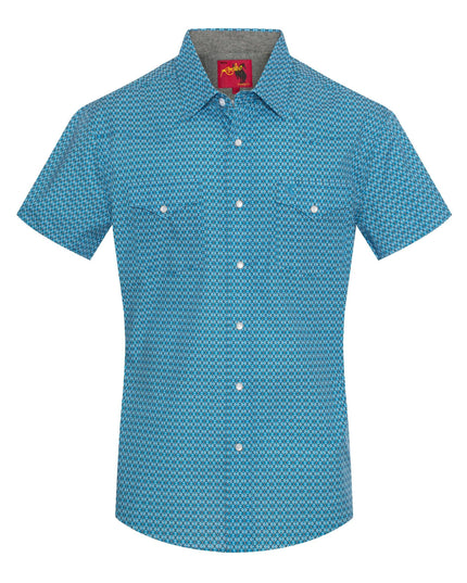Men's Short Sleeve Pearl Snap Print Shirt-PS100S-1098