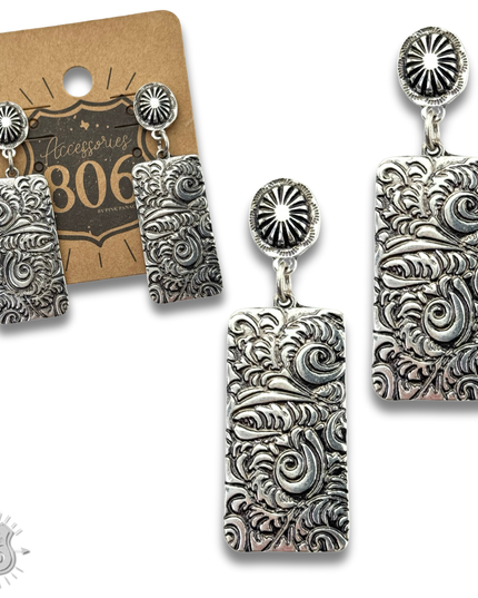 Tooled look metal earring