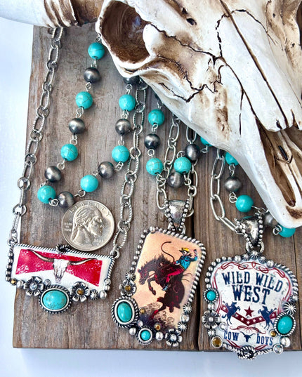 2 Layered Navajo Pearl Turquoise Stone Pendant Necklace